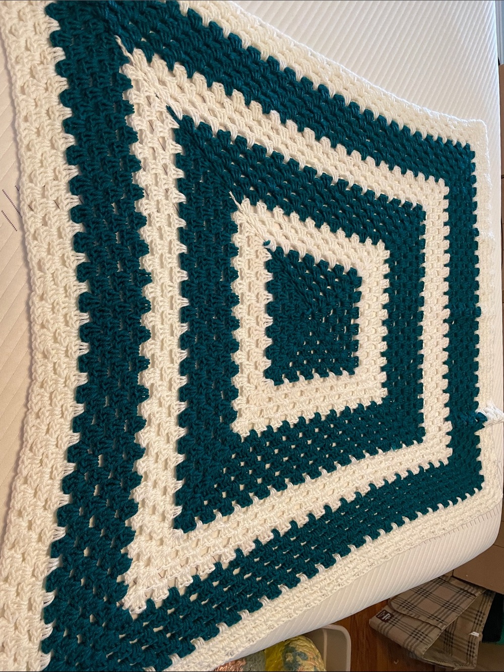36” Handmade Teal and White granny square Crochet Blanket